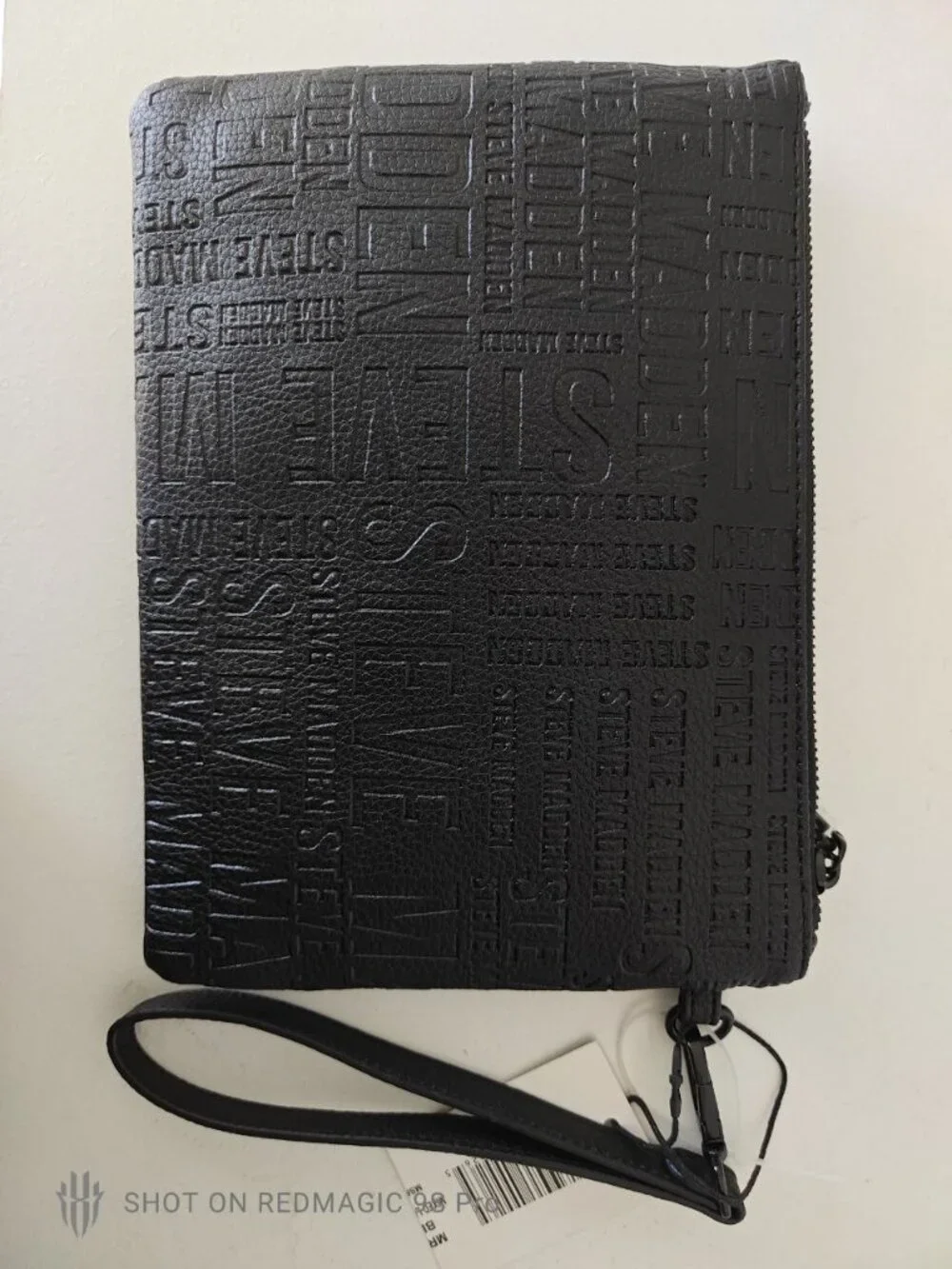 Steve Madden Black Embossed Logo Large Wristlet Clutch Bag - NWT